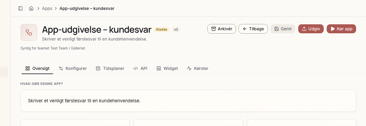 Appens øverste linje med knappen Udgiv
