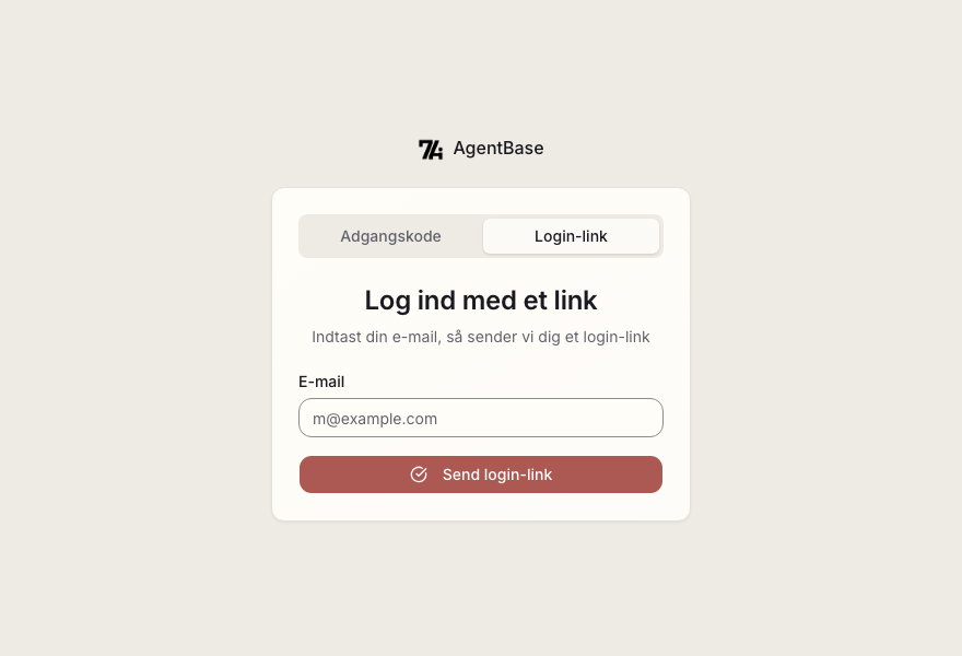 Login-siden med fanen Login-link valgt