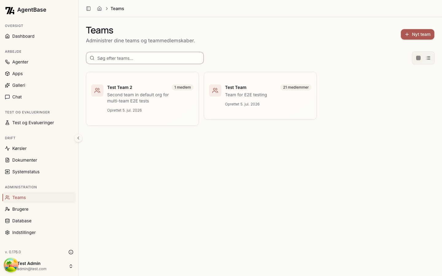 Opret team dialog