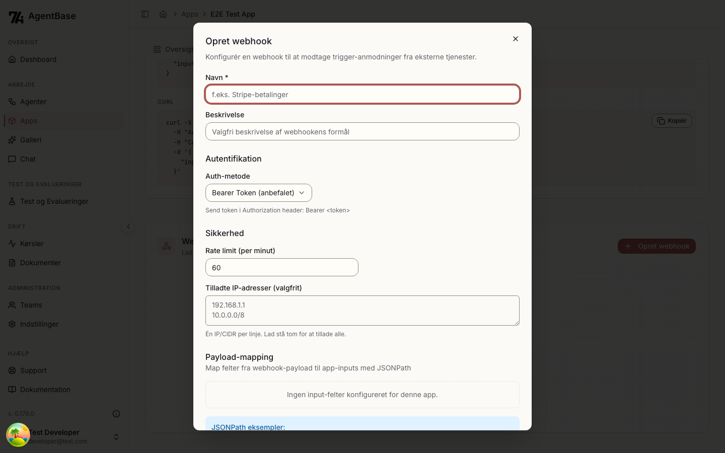 Opret webhook dialog