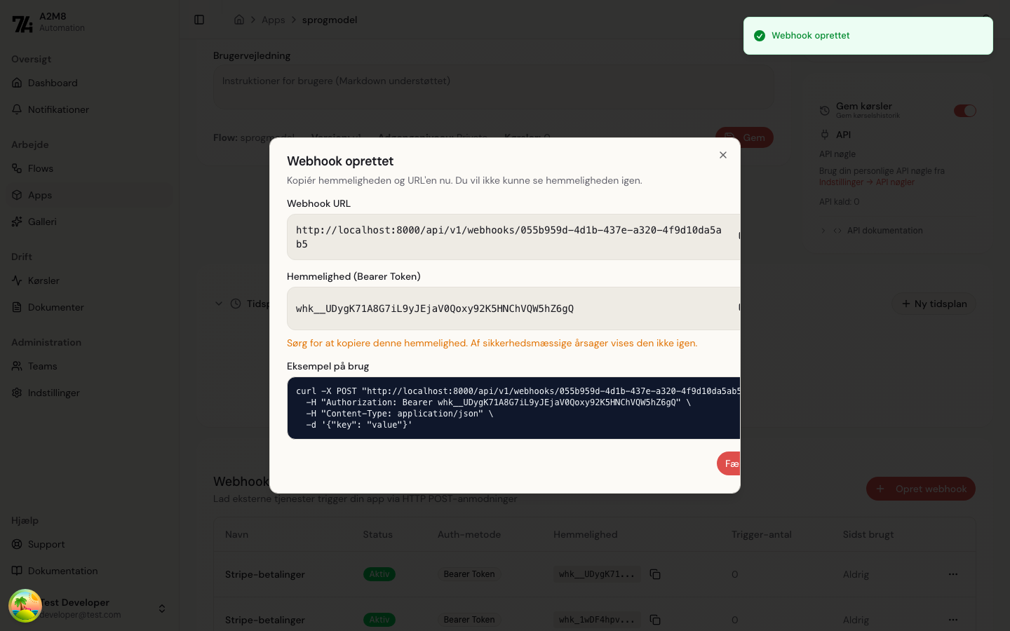 Webhook oprettet